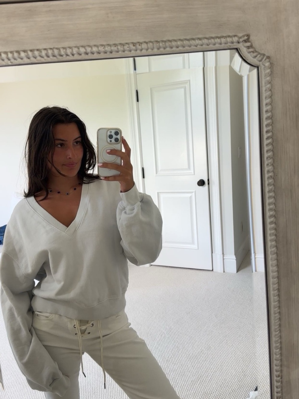 Agolde Soft V-Neck Sweater in Light Gray